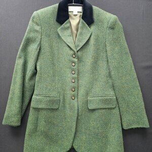 Jones of New York, Wood Tweed Coat, Women's 4, Forest Green, Black Velvet Collar